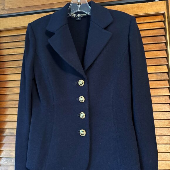 St John Basics Collection Navy 2 Piece Jacket and Shirt Size 4 - Picture 1 of 9